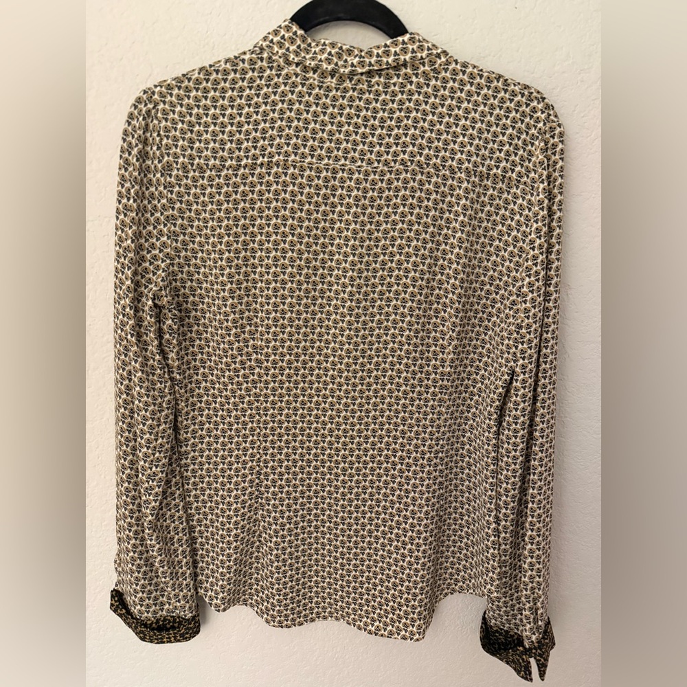 Zara Patterned Button Up Shirt Black Gold Tan White - Picture 6 of 6